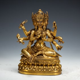 A SINO-TIBETAN BRONZE-GILT PROTECTOR