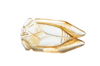 A CARVED ROCK CRYSTAL CICADA