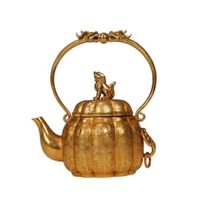A BRONZE-GILT LOBED TEAPOT WITH COVER