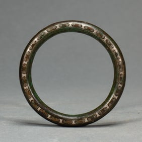 A FINE AND RARE GOLD AND SILVER INLAID BRONZE BANGLE