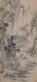 A CHINESE PAINTING OF SCHOLAR AMONG LANDSCAPE SIGNED WULI