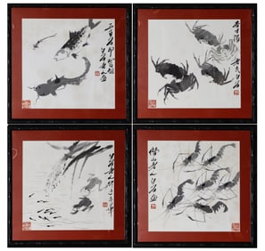 A CHINESE PAINTING OF FISHES SIGNED QI BAIDHI