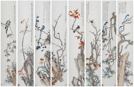 A SET OF EIGHT CHINESE PAINTINGS OF BIRDS SIGNED ZHANG DAQIAN