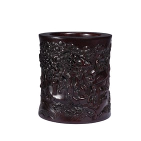 A CARVED ROSEWOOD ZITAN BRUSHPOT