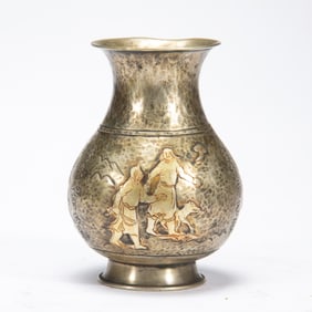 A SILVER PLATED FIGURAL STORY VESSEL