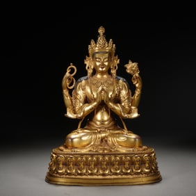 A SINO-TIBETAN BRONZE-GILT SEATED AVALOKITESVARA