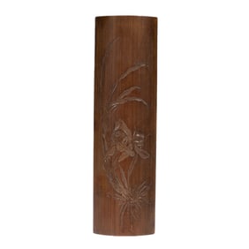 A CARVED BAMBOO ARM-REST