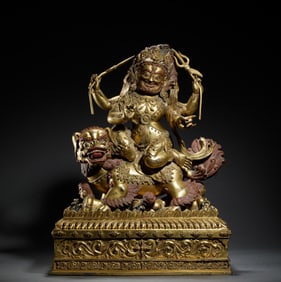 A SINO-TIBETAN BRONZE-GILT PROTECTOR