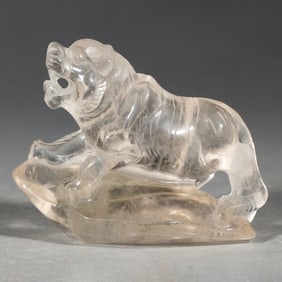 A CARVED ROCK CRYSTAL BEAR