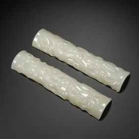 PAIR CARVED WHITE JADE ARM-RESTS