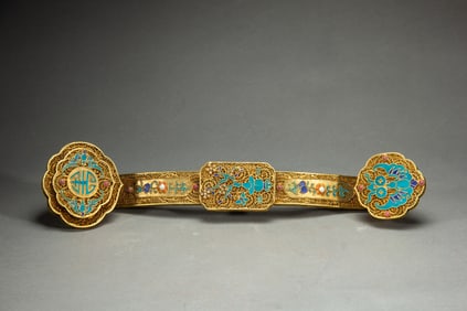 A KING FISHER FEATHER DECORATED BRONZE-GILT RUYI SCEPTER