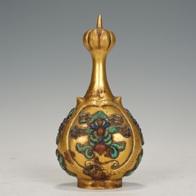A HARDSTONES INLAID BRONZE-GILT VESSEL