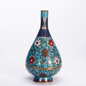 A CLOISONNE ENAMEL LOTUS SCROLLS VASE YUHUCHUNPING