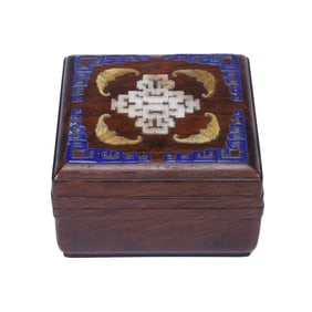 A HARDSTONES INLAID HUANGHUALI BOX WITH COVER