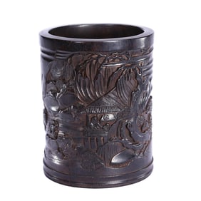 A CARVED ROSEWOOD ZITAN BRUSHPOT