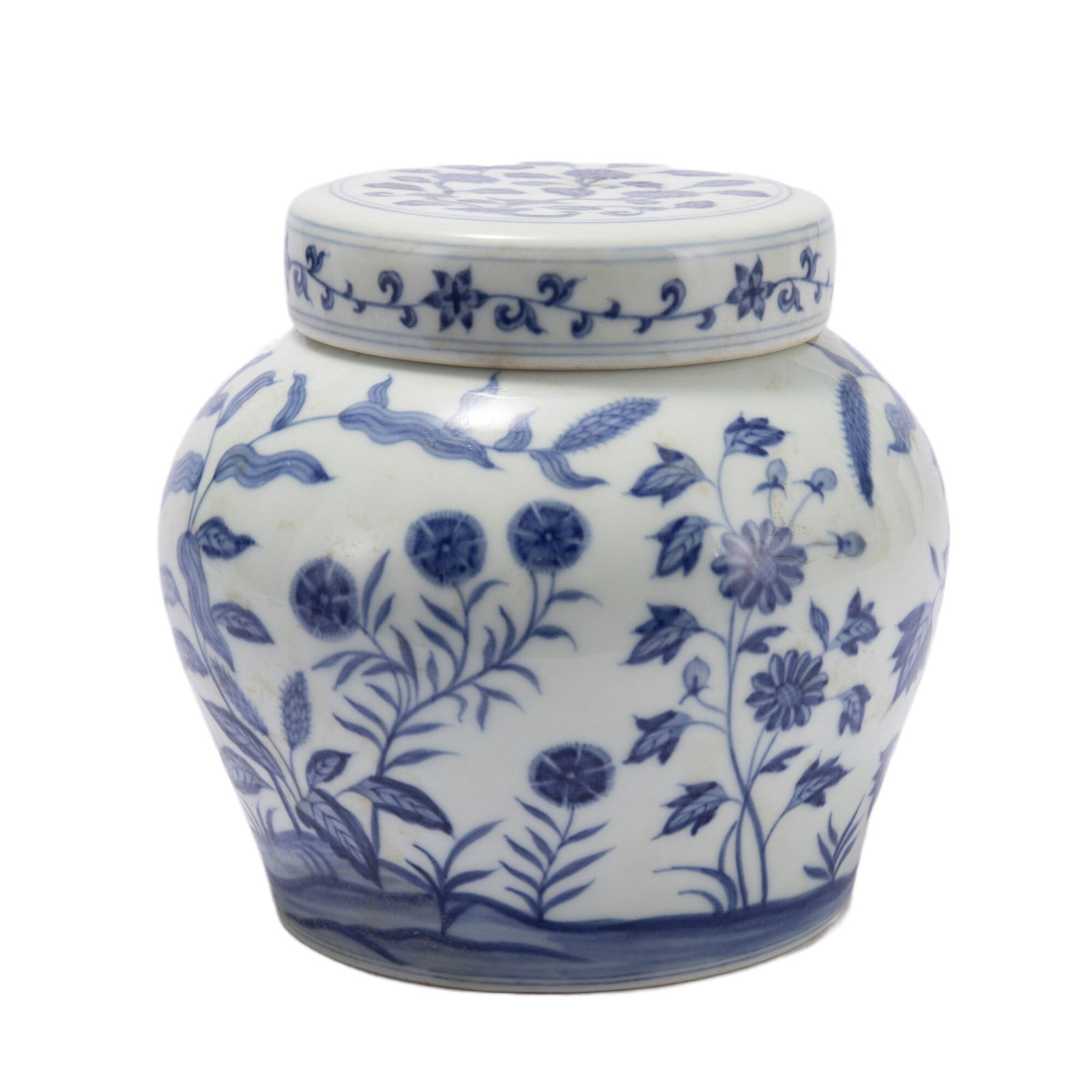 A BLUE AND WHITE JAR WITH COVER (1 of 10)