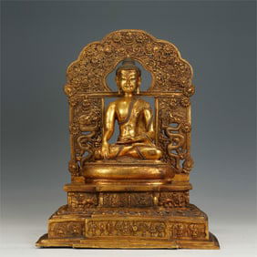 A BRONZE-GILT SEATED SHAKYAMUNI