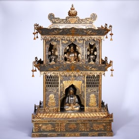 A MAGNIFICENT BRONZE PARTLY GILT AMITABHA BUDDHIST SHRINE