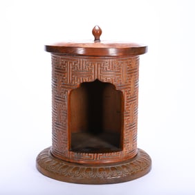 A CARVED HUANGHUALI BUDDHIST SHRINE WITH COVER