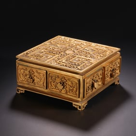 A BRONZE-GILT SQUARED CHILONG TREASURE BOX