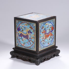 A CLOISONNE ENAMEL KYLIN BOX WITH COVER