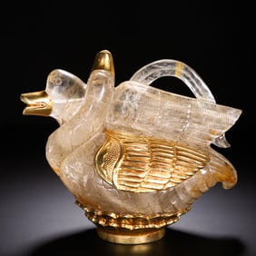 A CARVED ROCK CRYSTAL WILD GOOSE FORM EWER