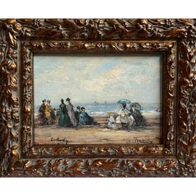 SCÈNE DE PLAGE À TROUVILLE SIGNED EUGENE BOUDIN