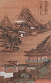 A CHINESE PAINTING OF PAVILION SIGNED WEN ZHENGMING