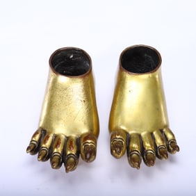 PAIR BRONZE-GILT BUDDHIST FEET