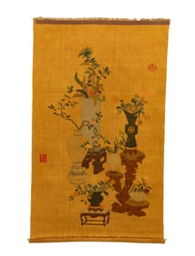 A KESI EMBROIDERED HANGING PANEL