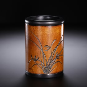 A CARVED DOUBLE GOURDS ORCHID BRUSHPOT