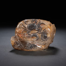 A CARVED AGATE WATERPOT