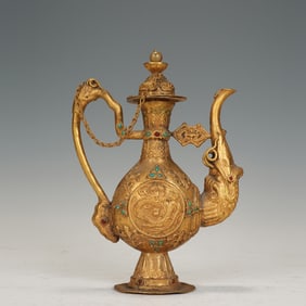 A HARDSTONES INLAID BRONZE-GILT EWER