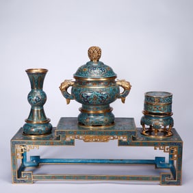 A FULL SET OF CLOISONNE ENAMEL INCENSE TOOLS