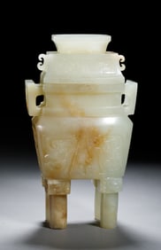 A CHINESE ARCHAISTIC WHITE JADE INCENSE BURNER