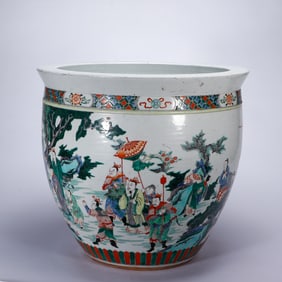 A FAMILLE VERTE FIGURAL STORY JARDINIERE