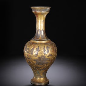 A BRONZE PARTLY GILT FIGURAL STORY VASE