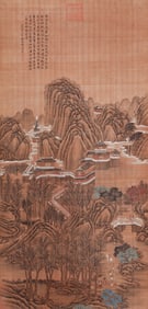 A CHINESE PAINTING OF OVERLOOKING SCENERY SIGNED WANGHUI