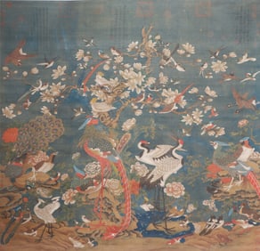 A CHINESE PAINTING OF HUNDRED BIRDS SIGNED HUANG QUAN