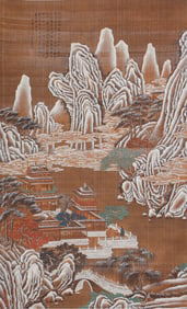 A CHINESE PAINTING OF OVERLOOKING PAVILION SIGNED DONG BANGDA