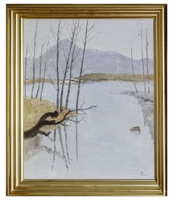 A CHINESE OIL PAINTING OF COUNTRYSIDE VIEW SIGNED WU GUANZHONG