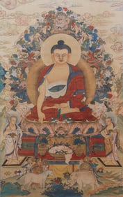 A CHINESE PAINTING OF SHAKYAMUNI SIGNED DING GUANPENG