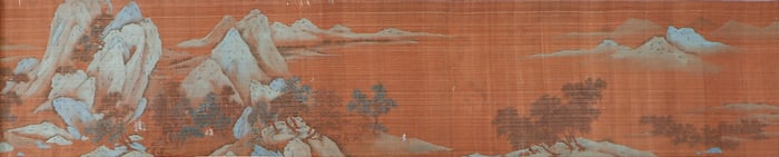 A CHINESE PAINTING OF BLUE AND GREEN LANDSCAPE SIGNED QIUYIN