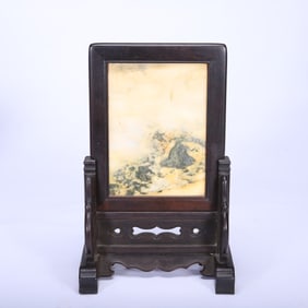 A MARBLE PLAQUE INLAID ROSEWOOD ZITAN TABLE SCREEN