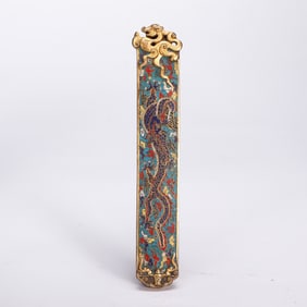 A CLOISONNE ENAMEL DRAGON PAPER WEIGHT