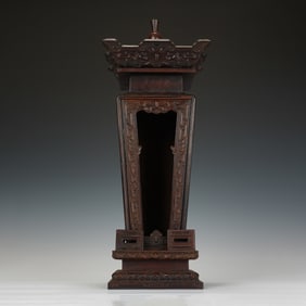 A CARVED ROSEWOOD ZITAN BUDDHIST SHRINE