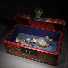 PAIR TIN MANDARIN DUCKS