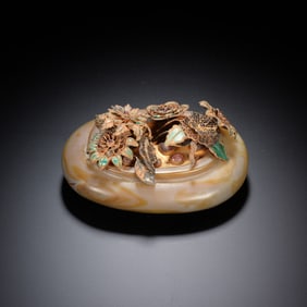 A HARDSTONES DECORATED AGATE BONSAI