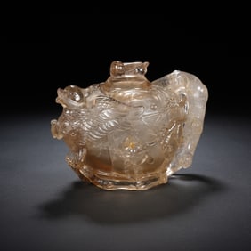 A CARVED ROCK CRYSTAL MAGPIE AND PLUM BLOOMS EWER