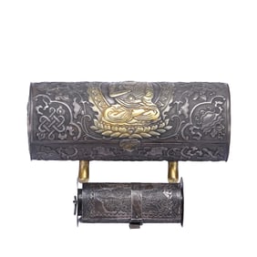 A SILVER PARTLY GILT BUDDHIST SUTRA WITH BOX